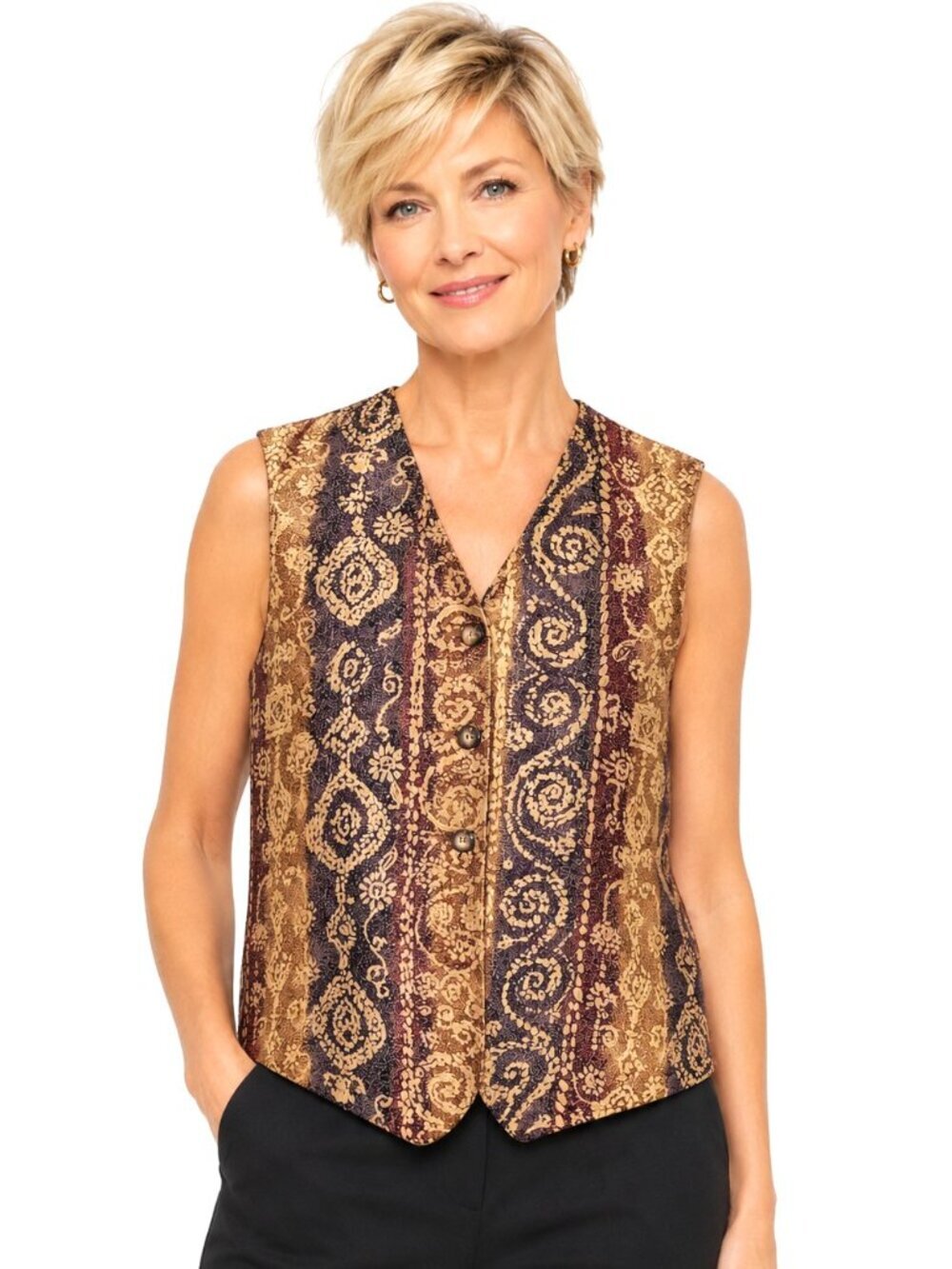 Vintage Liz Claiborne Abstract Print Sleeveless Silk Vest